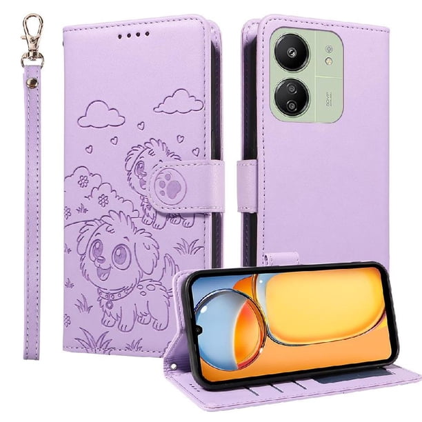 Funda Billetera FOXDOCK Compatible con Xiaomi POCO C65, Diseño Perrito Tierno, Ranuras para Tarjetas y Soporte Plegable