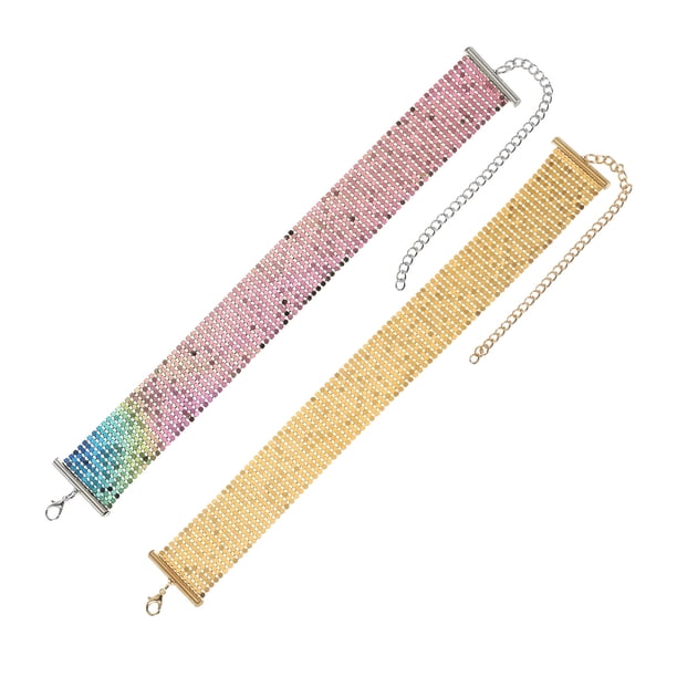 Uxcell 2 Paquete de Collar de Lentejuelas Ancho, Collar Corto de Malla Metálica Brillante Punk