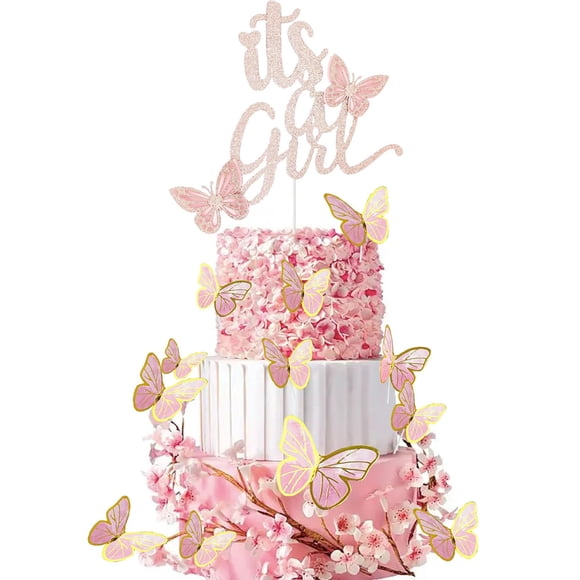 Topper Para Pastel Con Brillo Rosa Dorado ¡es Una Niña!