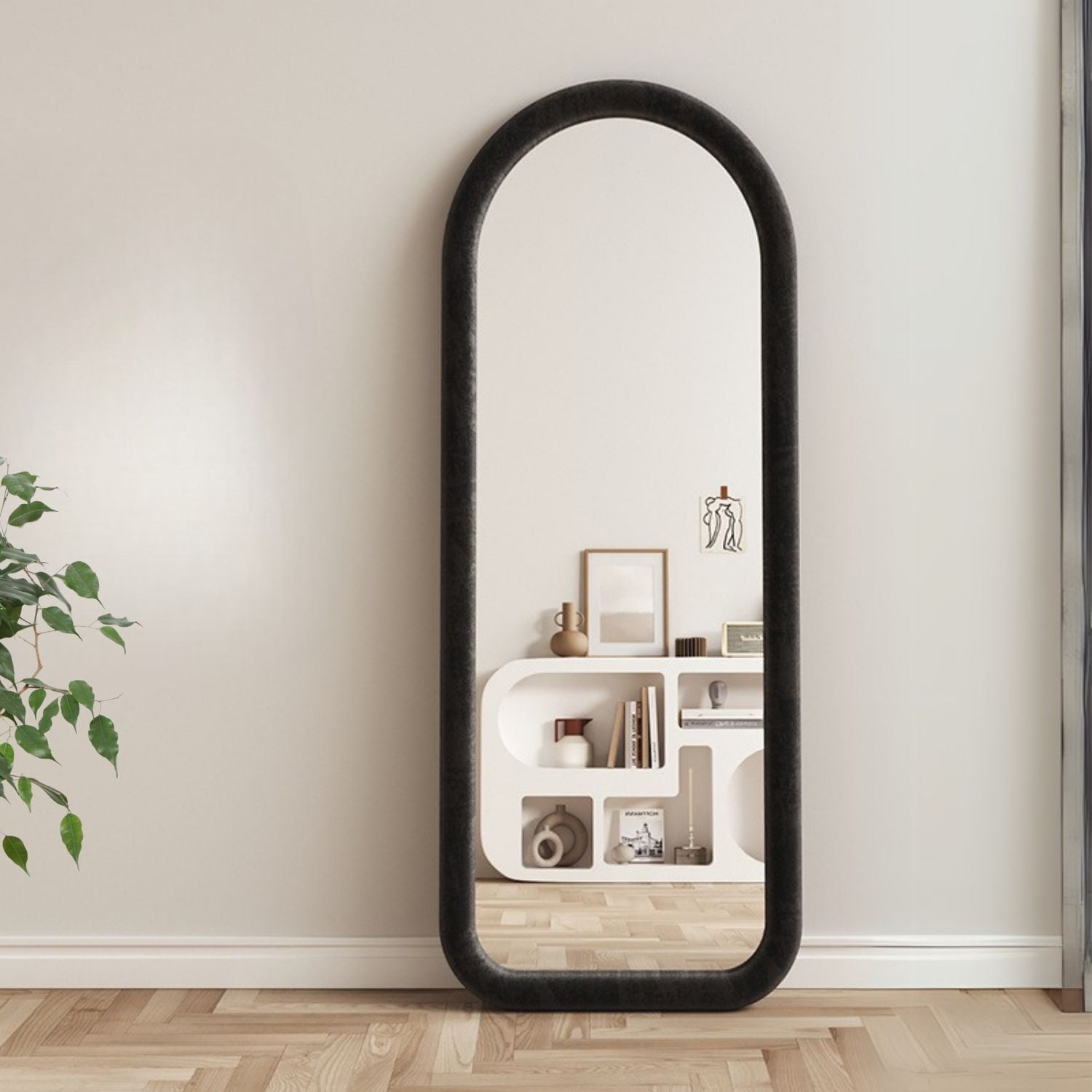 Santú Home & Deco - Espejo Curvo Cuerpo Entero Blanco 180x80cm Borde Tela