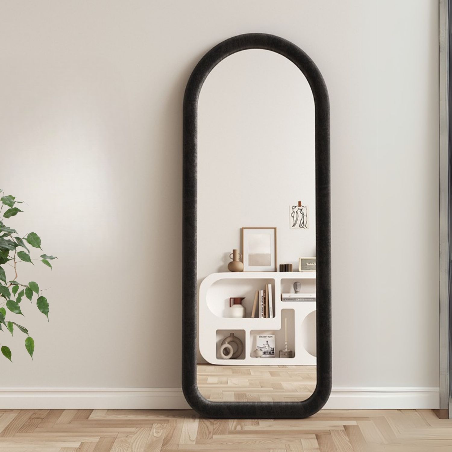 Santú Home & Deco - Espejo Curvo Cuerpo Entero Blanco 180X80Cm Borde Tela