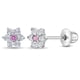 thumbnail image 1 of Aros de plata 925 en forma de flor con circones rosados y transparentes diamantados, 1 of 4