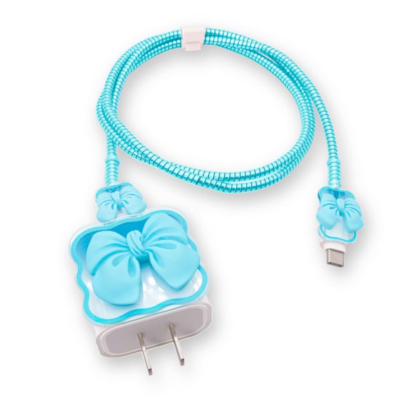 Protector de cables zougon 5 en 1 forma de corazón azul con lazo