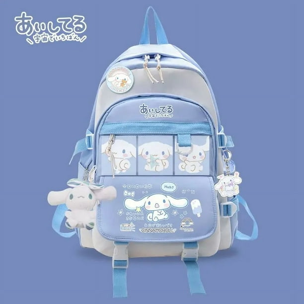 MINISO Anime Sanrio Plush Toy Cinnamoroll Backpack Children Girl Boy Blue Schoolbag Kawaii Student School Bag Computer Large