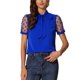 thumbnail image 1 of INSPIRE CHIC Blusa de Mujer para Regreso a Clases con Lazo en el Cuello, Cuello en V, Cuello Alto, Manga Corta de Malla, Talla XS, Azul Real, 1 of 6