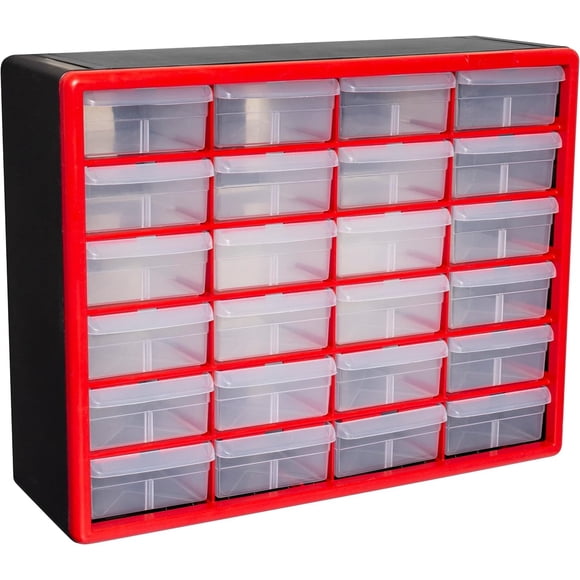 Gabinete organizador con cajones Akro-Mils 10124 de 24 cajones, 51 x 15 x 41 cm, rojo