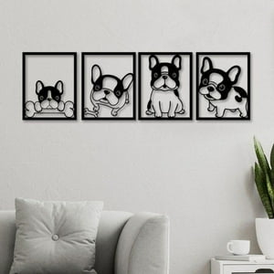Genérico - Cuadros Decorativos Perritos Bulldog En Madera Mdf