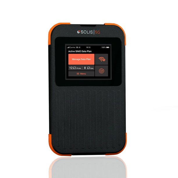SIMO Solis 5G Hotspot Wi‑Fi móvil para viajes, router con cobertura local e internacional, acceso multiactivo, sin contrato, soporta 16 dispositivos, incluye 1 GB/mes de datos de por vida (Renovado)