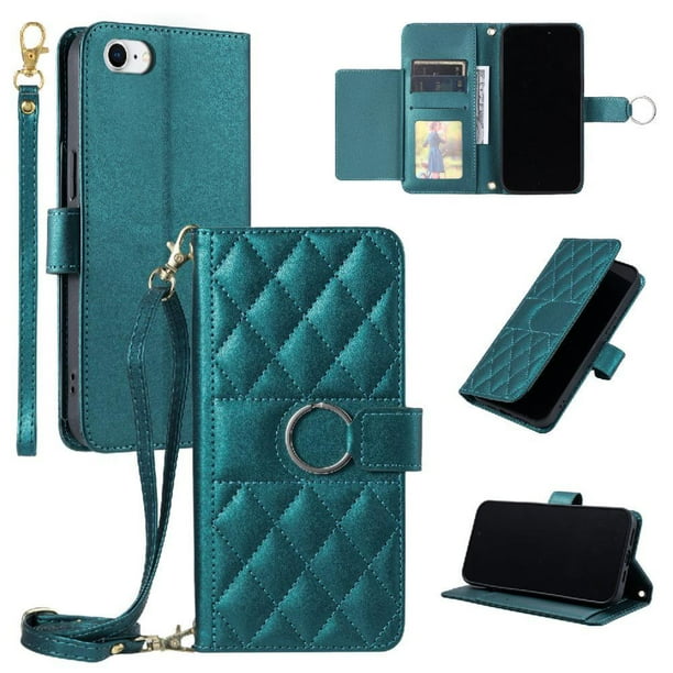 Funda tipo billetera FOXDOCK para iPhone 8 – Tapa abatible con correa para mujer