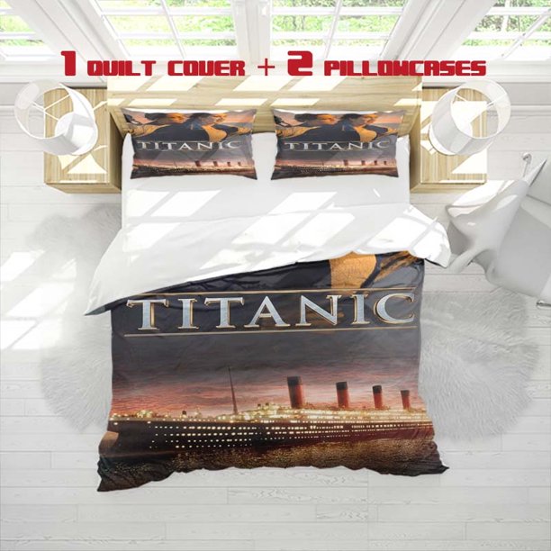 3pcs Titanic Print Bedding Set Soft Duvet Cover and 2 Pillowcases for All Seasons Ideal Choice as Home & Guest Room Decor or Holiday/Party Gift 1+2 (No Insert)