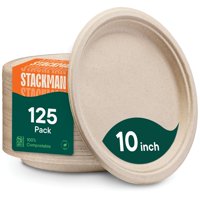 Platos De Papel Stack Man, 25 Cm, 125 Unidades, Bagazo Compostable