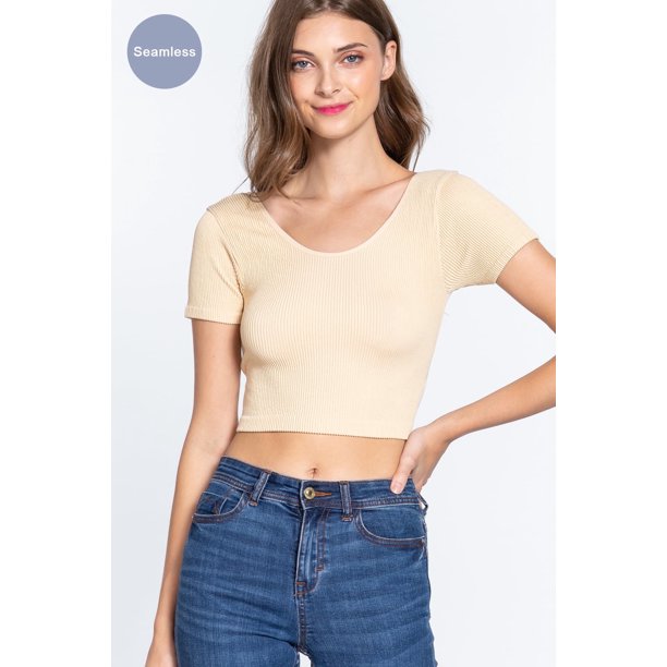 CCWHOLESALESCLOTHINGS Top Corto sin Costuras con Espalda Cruzada para Mujer, Talla M/L