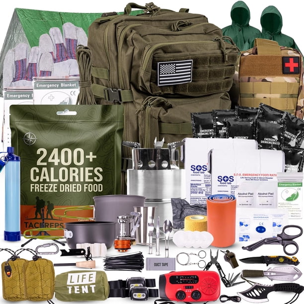 Kit de supervivencia TacPreps para 72 horas, bolsa Bug Out de 45 litros con primeros auxilios