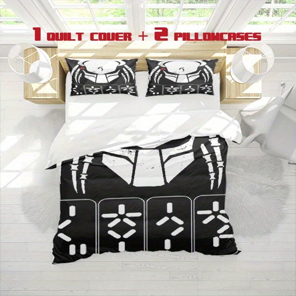 3pcs Iron Warrior Black Background White and Red Pattern Printed Bedding Set Soft Duvet Cover with 2 Pillowcases Ideal for All Seasons