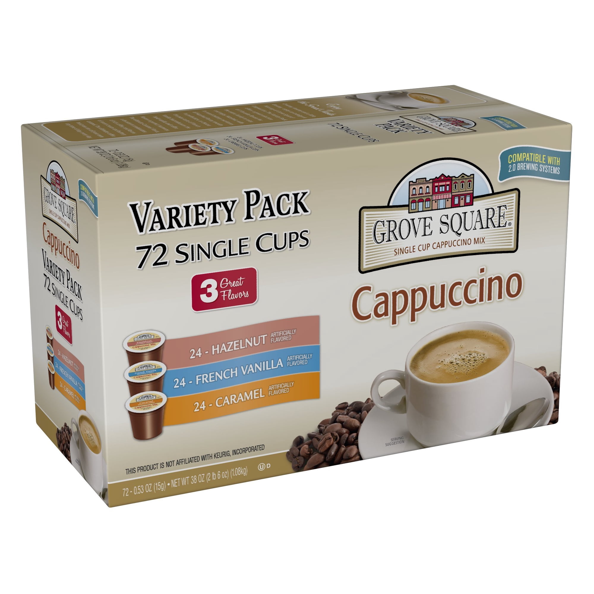 Cappuccino Pods Grove Square Variety, Paquete De 72 Porciones Individuales