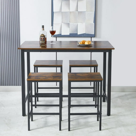 Pack Mesa Alta + 4 Taburetes Bar | Estilo Industrial negro
