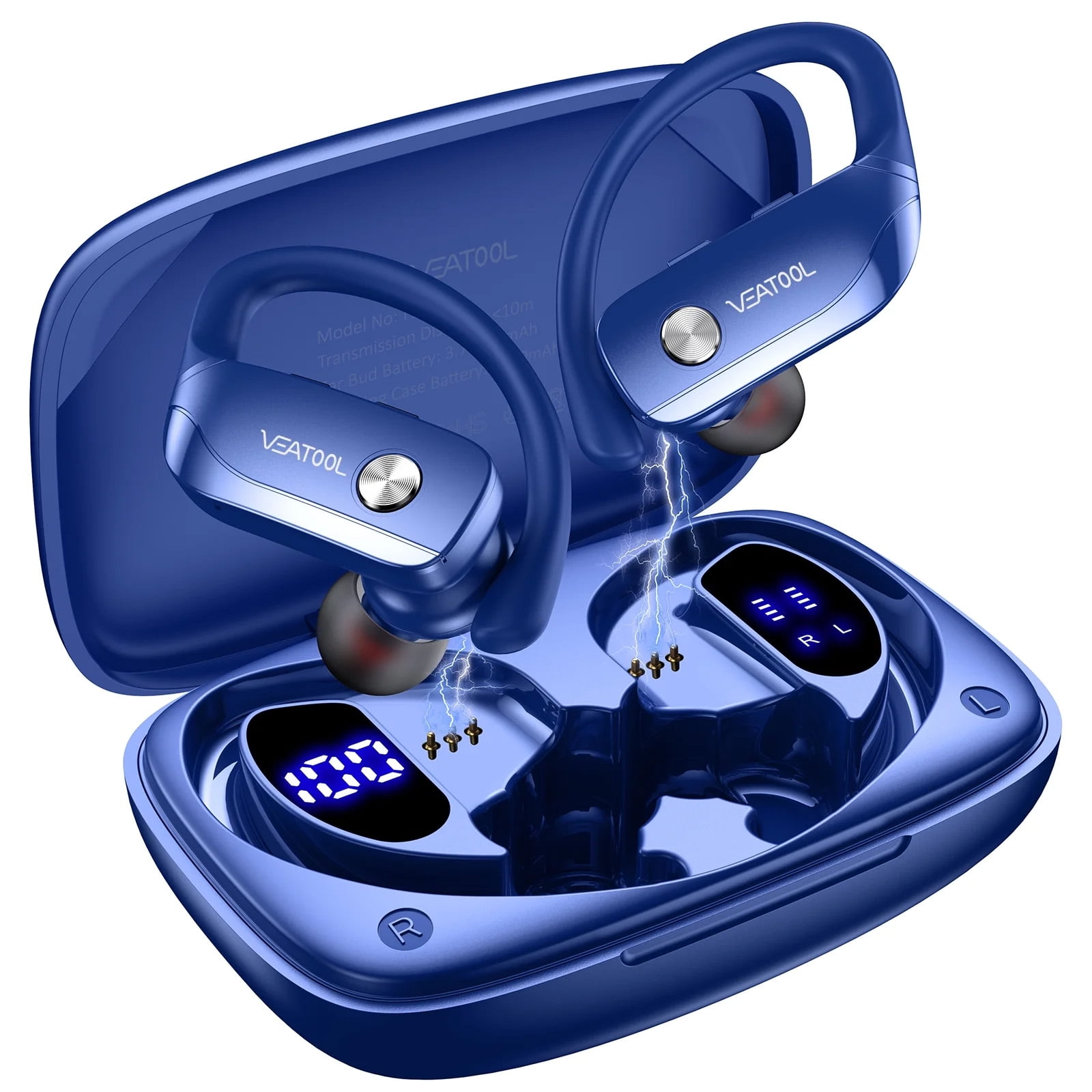 Veatool Auriculares Inalámbricos Bluetooth Deportivos, Bluetooth 5.4, Auriculares Con Gancho Auricular, 72h De Reproducción, Micrófono Con Cancelación De Ruido