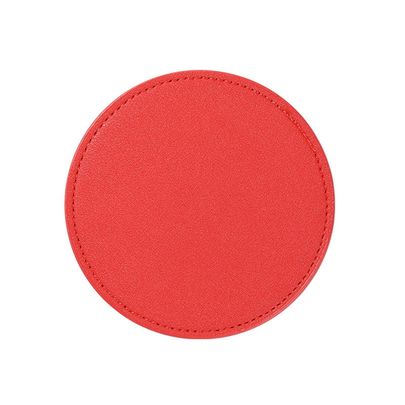 Xmhytop Juego De 4 Posavasos Redondos De Piel Suave Con Costura Decorativa, Ideal Para Tazas, Mesas De Madera Y Decoración Hogar, 4 Pulgadas, Rojo