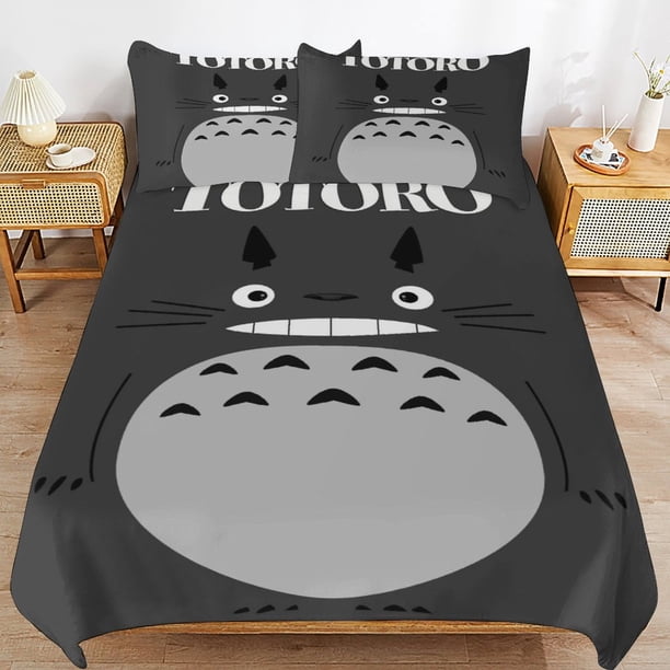 x90 My Neighbor Totoro Bed Duvet Cover Microfiber Bedding Sets 3D Printed Lightweight 3 Piece Comforter Sets, 1 Duvet Cover And 2 Pillow Shams for Kids Boys Girls 79"x90" jn90