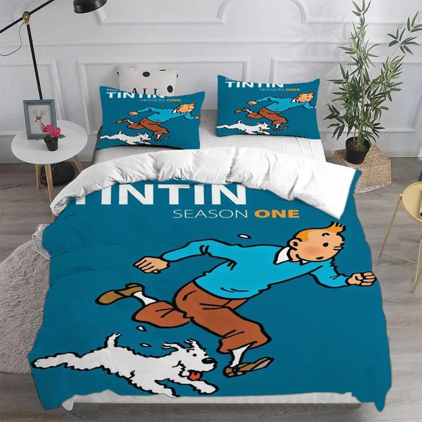 The Adventures of Tintin Printed Duvet Cover Pillowcase, 3D Cartoon Bedding Set Home Bedding Kids Boy Bed Bedroom Set