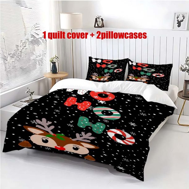3pcs Merry Christmas HOHOHO Themed Bedding Set Duvet Cover and Pillowcases