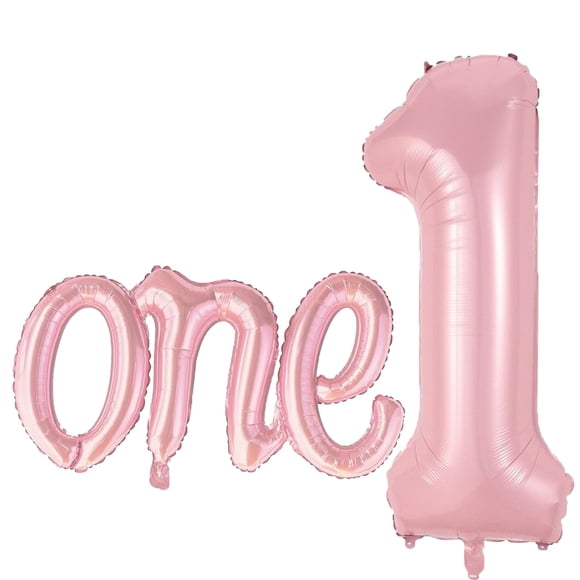 Globo CYHTHSY de 40 pulgadas rosa número 1 y letra ONE, paquete de 2