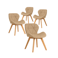 Habita2 Chile - Pack 4 Sillas Para Comedor Aviador Radar Tapiz Lino Base Madera - Beige