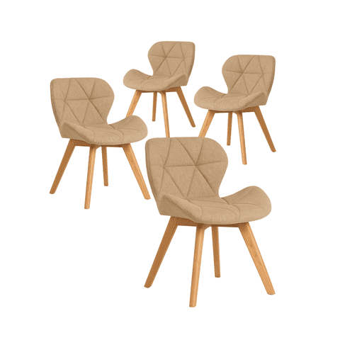 Habita2 Chile - Pack 4 Sillas Para Comedor Aviador Radar Tapiz Lino Base Madera - Beige