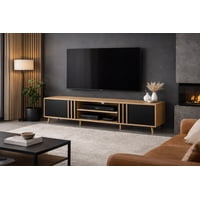 Space Home - Rack Tv Estilo Nórdico De 32"" A 80"" Madera Con Negro 180Cm