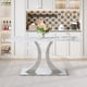 thumbnail image 1 of Transformable Heavy-Duty Stainless Steel Base in Silver 63" x 35" Dining Table Luxury Pandora White Pattern Tempered Glass Rock Top for Kitchen Dining Room, 1 of 3