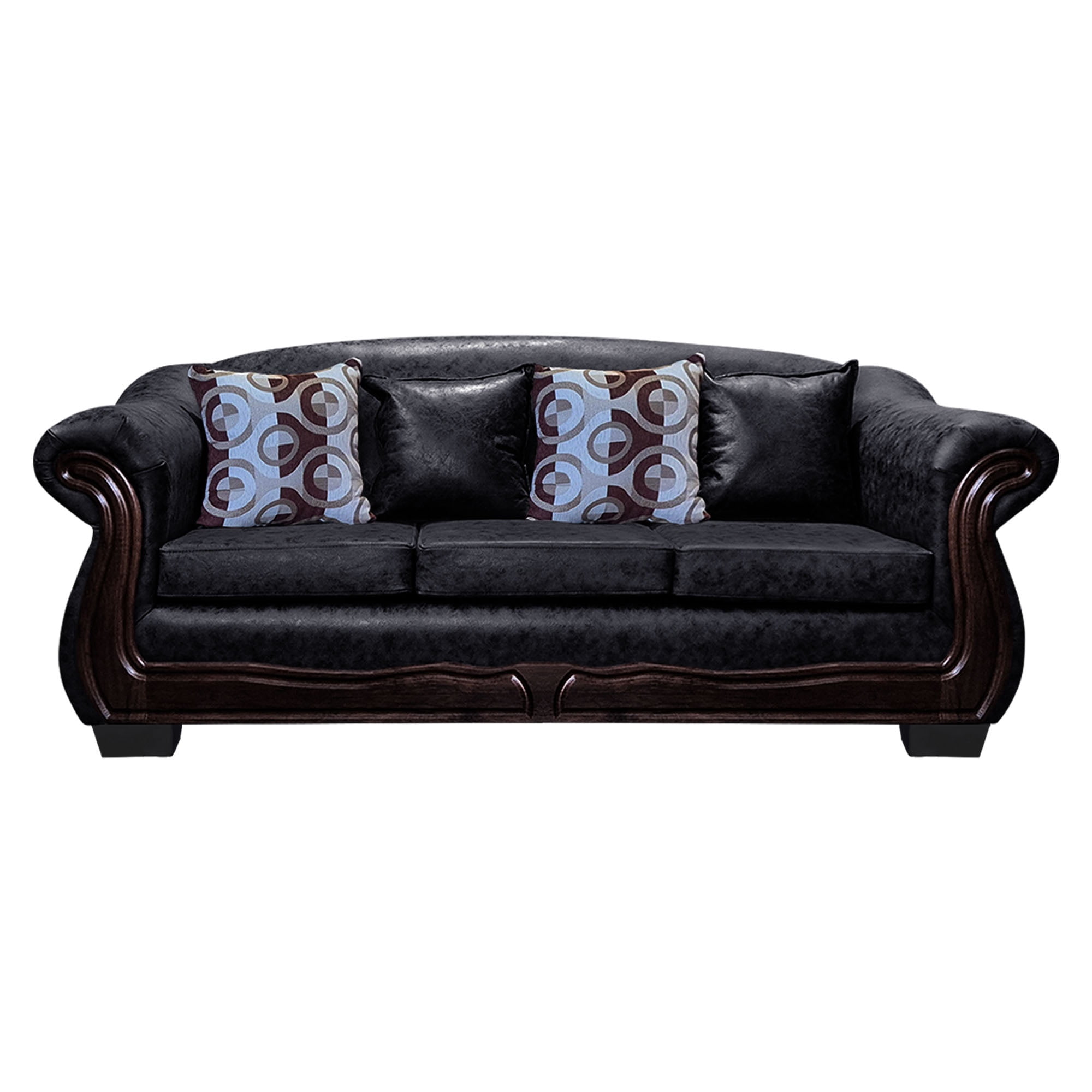 América Decora - Sofá Con Resorte Estructural 4 Personas Búfalo Envejecido Negro