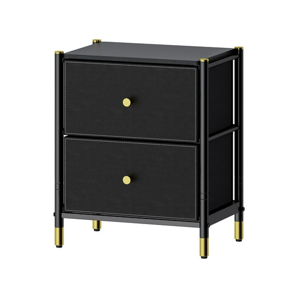Velador Cajonera 2 Cajones Metal Eco Cuero Negro