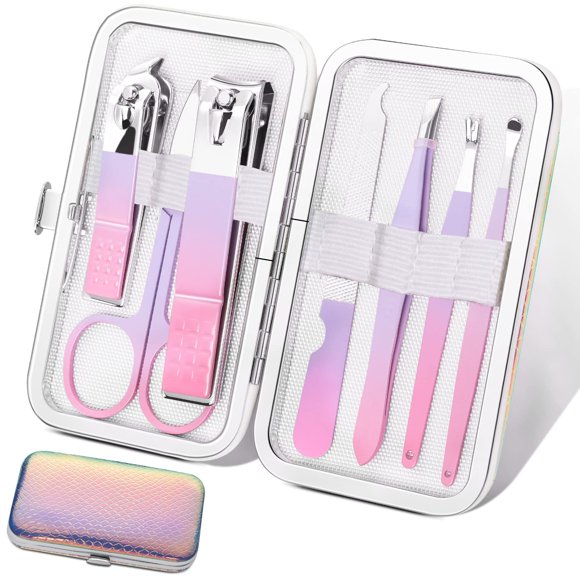 Set de manicura Aceoce 8 en 1 de acero inoxidable con funda de viaje