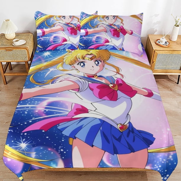 Sailor Moon Bedding Sets Ultra Soft Skin-Friendly Duvet Cover 3 Piece, Cute Comforter Cover Bed Set for Boys Girls Kids