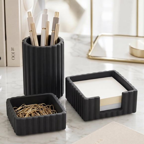 Caddy KIBAGA Organizador de Escritorio de Concreto – Set de 3 (Negro)