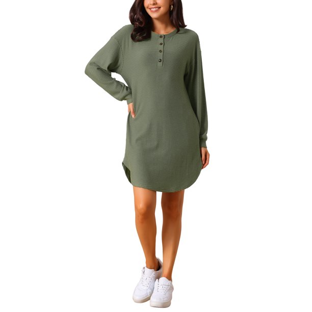 INSPIRE CHIC Vestido cómodo acanalado de manga larga para mujer con textura ondulada única, ropa casual, camisetas, XL Verde