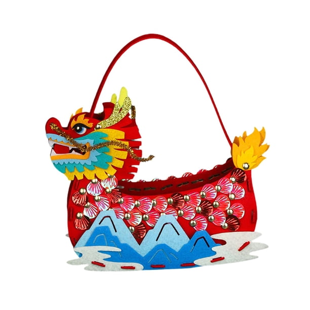 Bolsa de almacenamiento hecha a mano para decoración del Festival del Barco Dragón, caja de almacenamiento de barco dragón no tejida para niñas y niño rojo