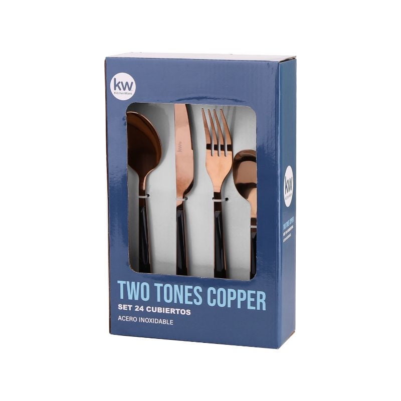 Kitchenware - Cuchillería 24 Piezas Two Tones Copper Kw Acero Inoxidable Negro - Plateado