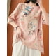 thumbnail image 4 of Vintage Chinese Flower Print Top: Women's Flared Hem Floral Print Half Sleeve Clothing, 4 of 4