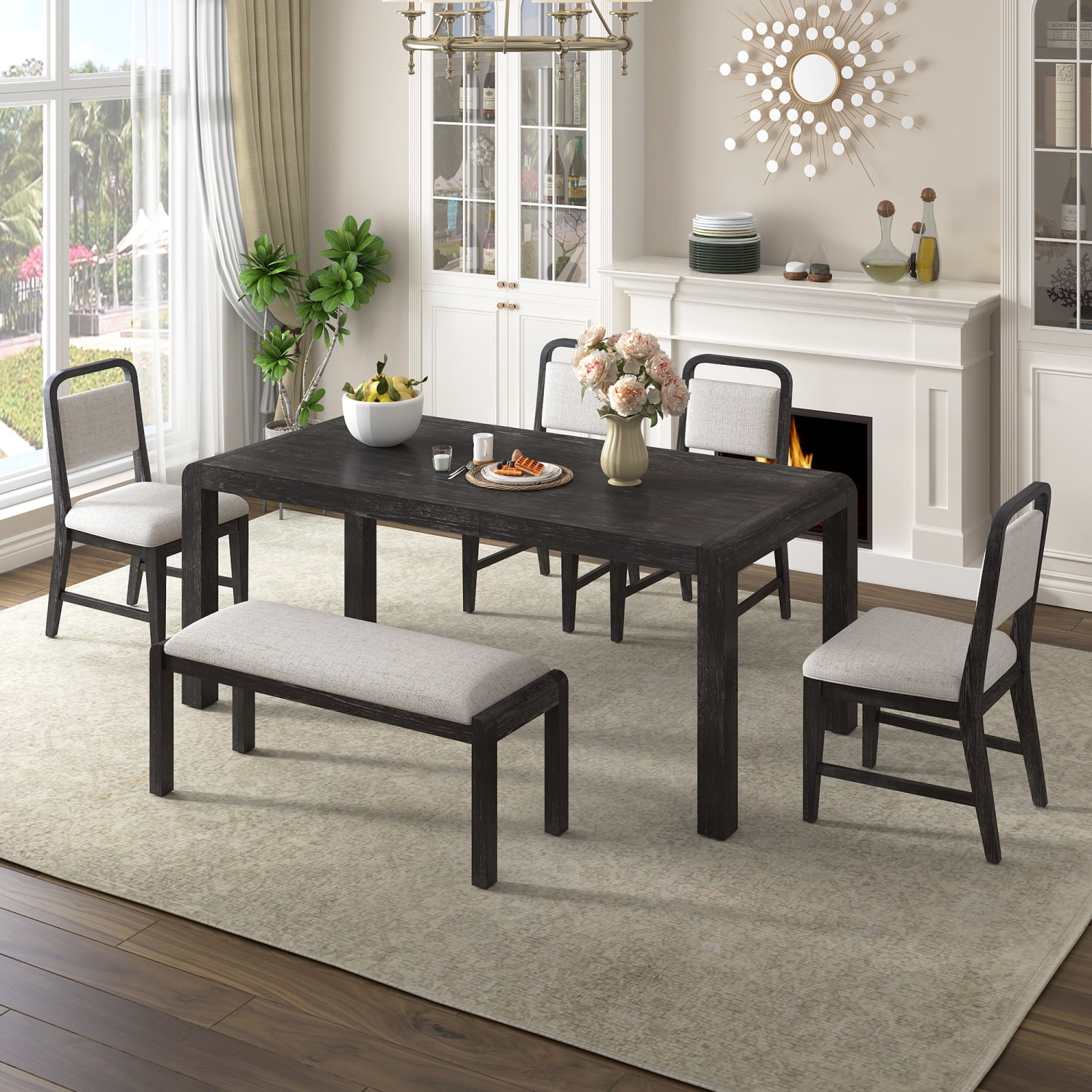 [Video Provided]TREXM Vintage Extendable Dining Table Set for 4-6 with ...
