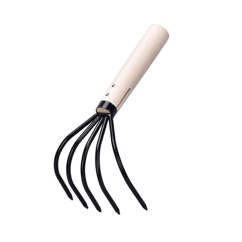 Magideal - Rastrillo De Jardín Con 5 Púas, Herramienta Para Desherbar El Jardín, Rastrillo De Hojas Portátil Y Fácil De Usar Con Mango De Madera Para Jardinería. 23Cmx10Cm