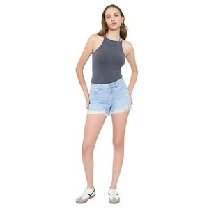 Short Mujer Bermuda Roturas Azul Claro Corona