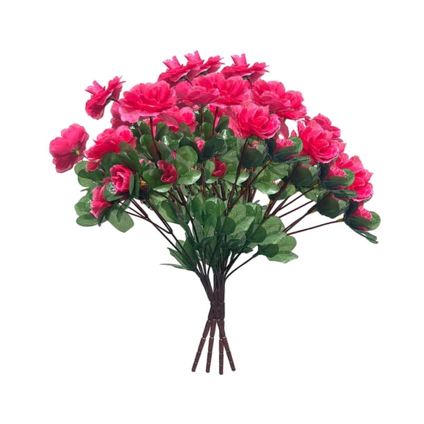 4 Manojos De Flores Artificiales De Rododendro, Flores Artificiales Para Patio, Porche, Jardín, Rosas Rojas