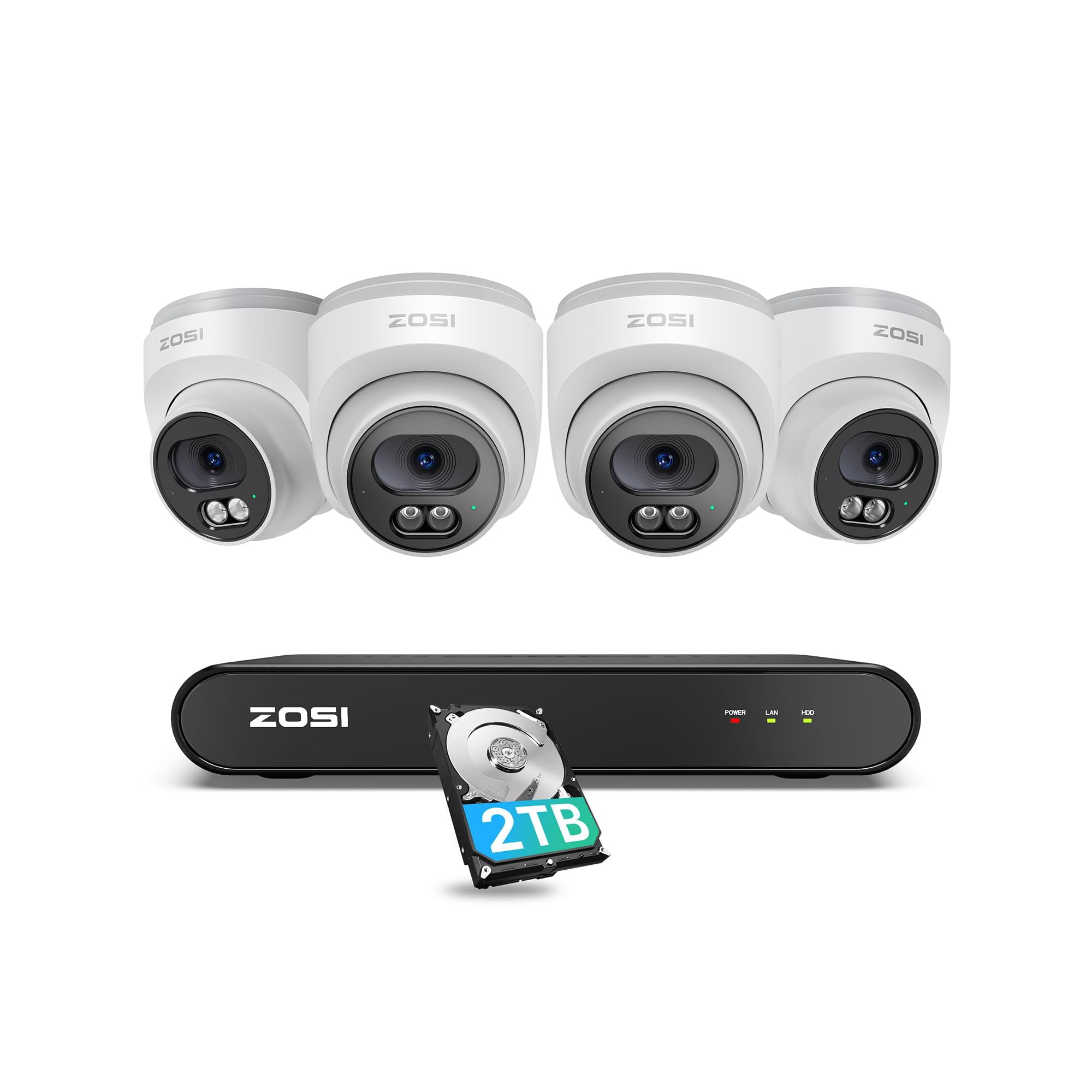 Sistema De Cámara De Seguridad Zosi C220 8ch 4mp Qhd 2.5k Con Disco Duro De 2 Tb