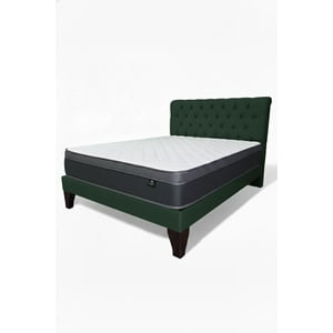 Vitelio - Cama King Plazas Verde Europea Incluye Base+Respaldo+Colchon