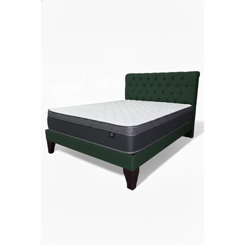Vitelio - Cama King Plazas Verde Europea Incluye Base+Respaldo+Colchon
