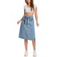thumbnail image 2 of INSPIRE CHIC Falda Casual de Mezclilla para Mujer con Botones y Cinturón, Largo por Debajo de la Rodilla, Talla 2XL, Azul Claro, 2 of 6