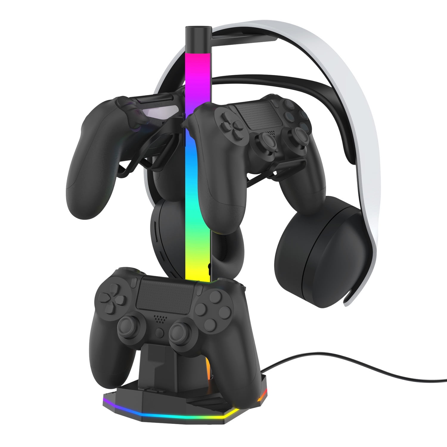 Genérico - Soporte Para Controladores De Juegos 3 En 1 Con Soporte Para Auriculares Rgb, Puertos Usb Duales Y Usb-c Para Controladores De Ps4 Y Auriculares Para Juegos