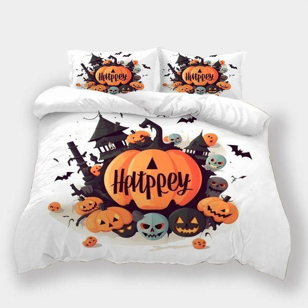 Halloween Style Skull Pumpkin Print Quilt Duvet Cover Set Doona Cover Kids3-Piece Bedding Set