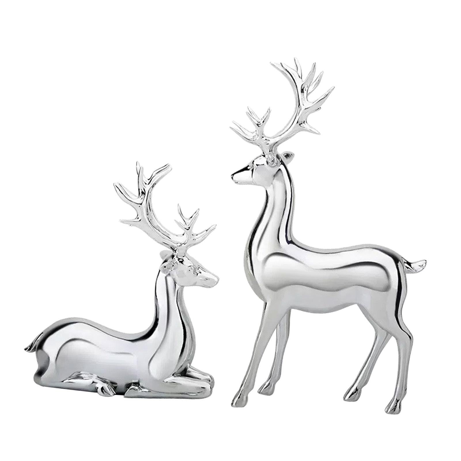Bothyi - Colección De 2 Esculturas De Alce, Adornos De Mesa Para La Entrada, El Dormitorio, Color Plateado
